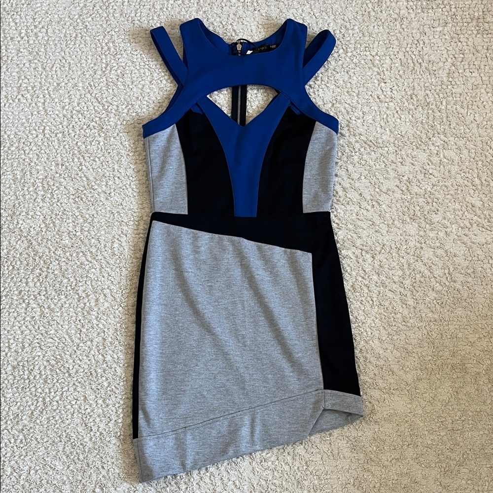 Kiwi Tucker NWT Asymmetrical Dress in Blue and Gray